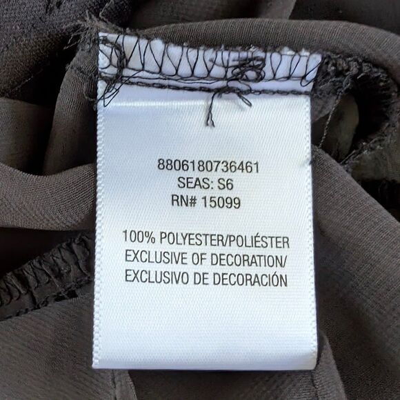 Chiffon V-Neck Mini Dress Women's Medium Black Mesh Short Sleeve Lace Trim - Picture 6 of 6